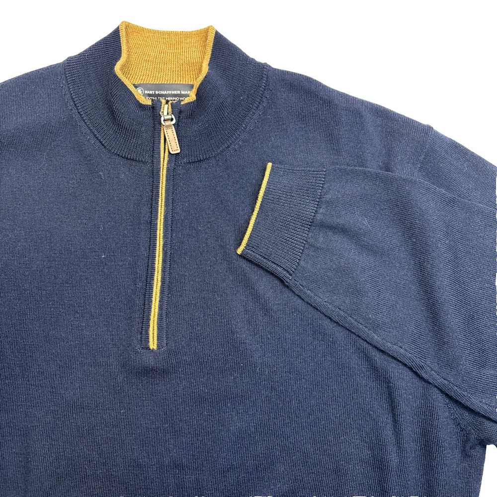 Men's HART SCHAFFNER MARX Navy Blue Merino Wool V-Neck Sweater‎ XL